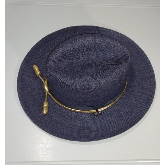 Vtg Stratton Hat Size 7 Deputy Uniform F42 Chicago USA Blue Gold Straw - Picture 2 of 16